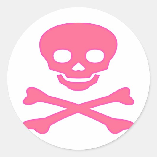 Sticker Rond Crâne rose et os croisés (Devant)