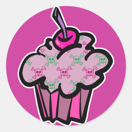 Sticker Rond crâne rose punk arêtes cupcake (Devant)