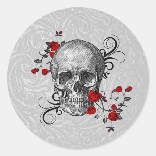 Sticker Rond Crâne Roses rouges (Devant)