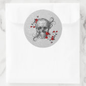 Sticker Rond Crâne Roses rouges (Sac)