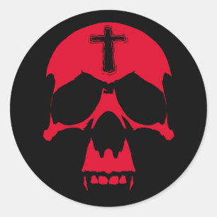 Sticker Rond Crâne rouge démon conception graphique gothique