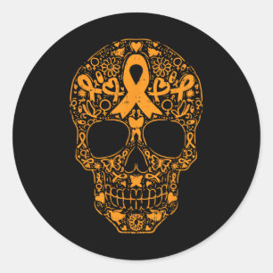 Sticker Rond Crâne sucre Orange Ruban Leucémie Cancer Lauréats