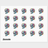 Sticker Rond Crâne Techno-Bloom (Feuille)