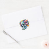 Sticker Rond Crâne Techno-Bloom (Enveloppe)