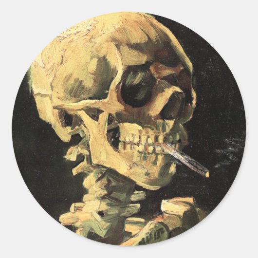 Sticker Rond Crâne Van Gogh avec aimant à la cigarette brûlante (Devant)