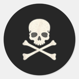 Sticker Rond Crâne vintage et os croisés pirate halloween