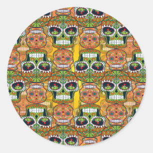 Sticker Rond Crânes à sucre