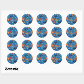 Sticker Rond Crânes bleus et oranges (Feuille)