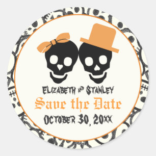 Sticker Rond Crânes élégants Mariage d'Halloween Enregistrer la