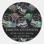 Sticker Rond Crânes et Roses Ombre | Merci gothique en verre (Devant)