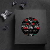 Sticker Rond Crânes et Roses Rouges | Moderne Gothique Merci