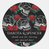 Sticker Rond Crânes et Roses Rouges | Moderne Gothique Merci (Devant)