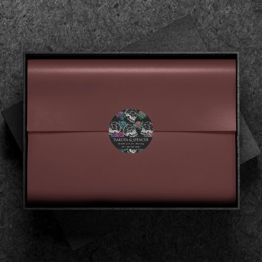 Sticker Rond Crânes et Roses sombres | Funky Glam Ombre Merci