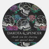 Sticker Rond Crânes et Roses sombres | Funky Glam Ombre Merci (Devant)