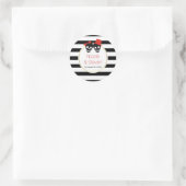 Sticker Rond Crânes, noir blanc rayures rouge Halloween mariage (Sac)