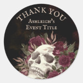 Sticker Rond Crânes Roses Bourgogne Noir Grunge MERCI (Devant)