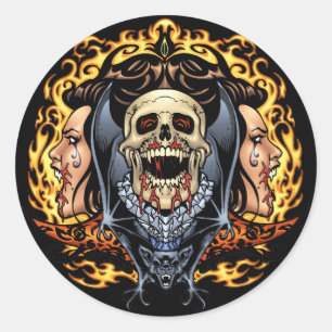 Sticker Rond Crânes, vampires et chauves-souris personnalisable
