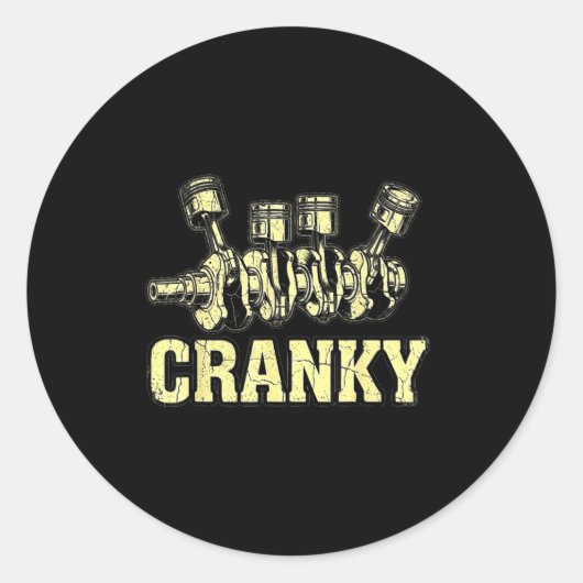 Sticker Rond Cranky Car Engine Crankshaft Fathers Day Dad Men H (Devant)