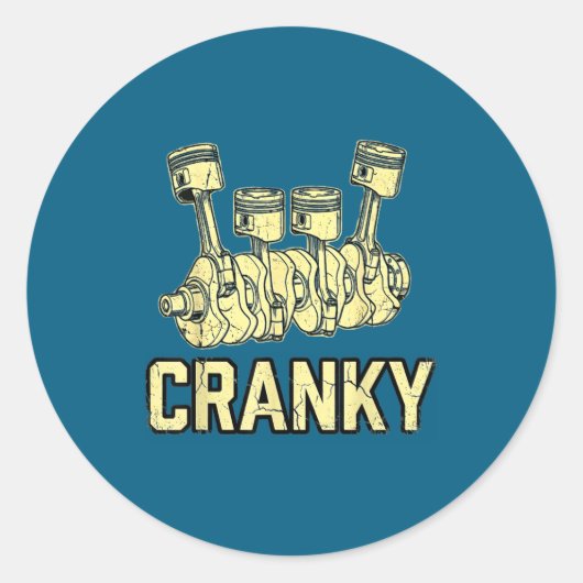 Sticker Rond Cranky Car Engine Crankshaft Fathers Day Dad Men H (Devant)
