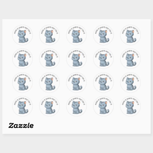 Sticker Rond Cranky Grey Tabby Cat Custom Text (Feuille)
