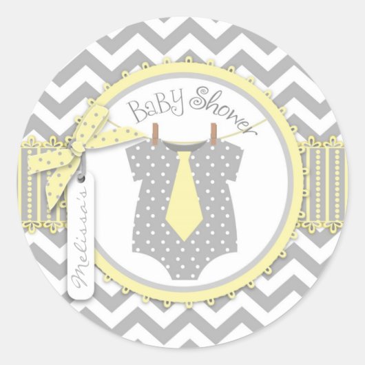 Sticker Rond Cravate bébé garçon Chevron Imprimer Baby shower (Devant)
