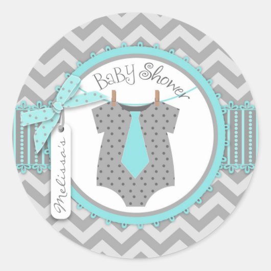 Sticker Rond Cravate bébé garçon Chevron Imprimer Baby shower (Devant)