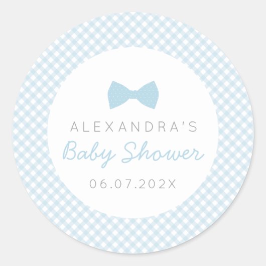 Sticker Rond Cravate bleue en vichy baby shower (Devant)