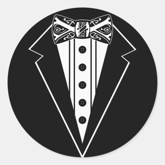 Sticker Rond Cravate Bow noir et blanc avec Tux (Devant)