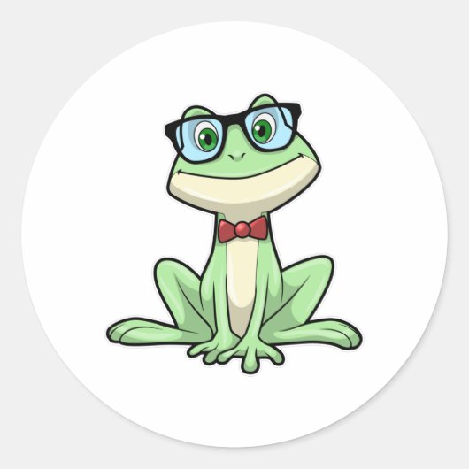 Sticker Rond Cravate de lunettes pour étudiants Nerd grenouille (Devant)