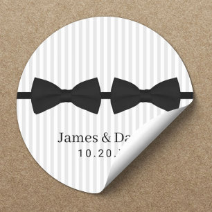 Sticker Rond Cravate double Mariage gris  rayures classiques sc