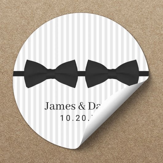Sticker Rond Cravate double Mariage gris  rayures classiques sc