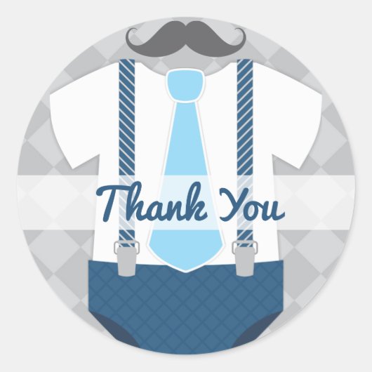 Sticker Rond Cravate Little Man Baby shower bleu gris marine (Devant)