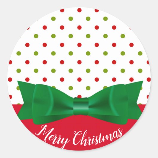 Sticker Rond Cravate Poche verte et rouge Polka Joyeux Noël (Devant)