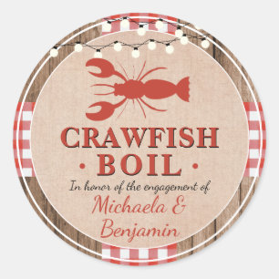 Sticker Rond Crawfish Boil Homard Engagement Partie Rustique