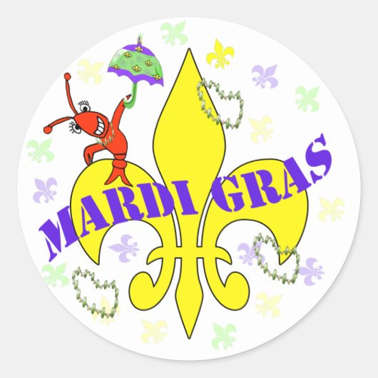 Sticker Rond Crawfish Fleur de Lys Mardi Gras (Devant)