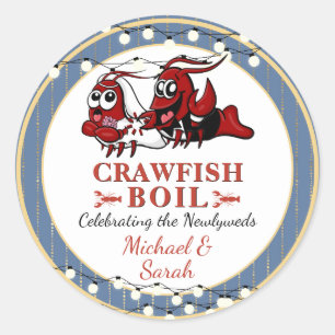 Sticker Rond Crawfish Seafood Boil Bleu Nouveau Fiançailles