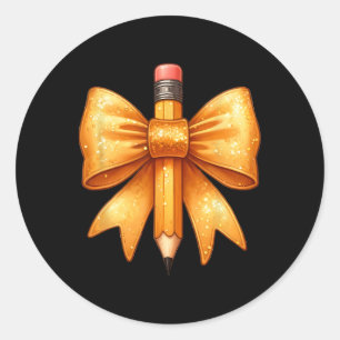 Sticker Rond Crayon Bow Coquette Retour À L'École Premier Jour