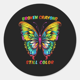 Sticker Rond Crayon cassé Couleurs encore Butterfly santé menta