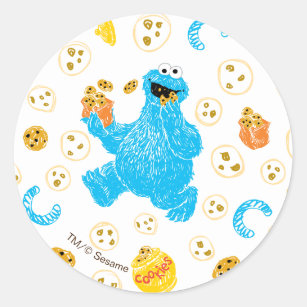 Sticker Rond Crayon Cookie Monster Cookie Motif