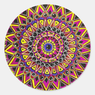 Sticker Rond Crayon de couleur mandala violet jaune