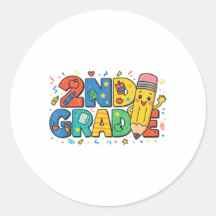 Sticker Rond Crayon De Deuxième Année Retour À L'École 2E Année