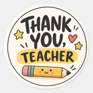 Sticker Rond Crayon de Remerciement pour l'Enseignant Autocolla