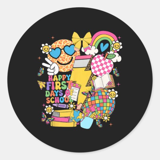 Sticker Rond Crayon éclair premier jour d'école heureux (Devant)