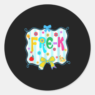 Sticker Rond Crayon Pré-k Enseignant Coquette Bow Retour À L'Éc