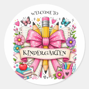 Sticker Rond Crayon Rétro de Bienvenue en Maternelle
