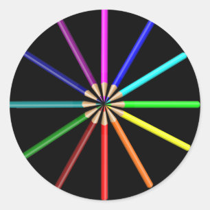 Sticker Rond crayons arc-en-ciel