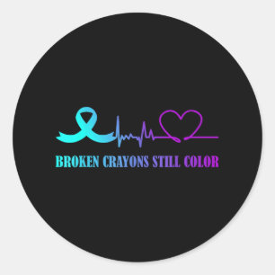 Sticker Rond Crayons brisés Toujours Couleur Suicide Prévention