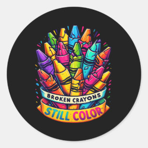 Sticker Rond Crayons cassés couleur encore Chemise santé mental