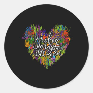 Sticker Rond Crayons cassés Couleur encore Coeur santé mentale