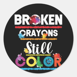 Sticker Rond Crayons cassés Couleur encore Sensibilisation à 